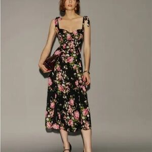 Reformation Nadira Black Floral Midi Dress
